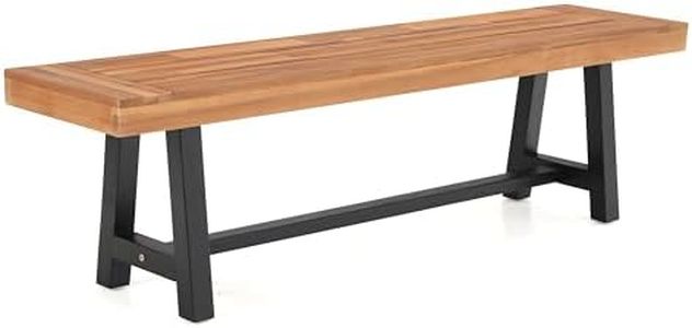 MFSTUDIO Wooden Garden Bench 3 Seater, 100% Acacia Wood Bench, Weather-Resistant, Surface Pre-treated with oil, Outdoor Porch Patio Park Seat Chairs, Teak Color (1)