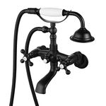 gotonovo Matte Black Clawfoot Bathtub Faucet Wall Mount with Hand Held Shower Faucet Set Double Cross Handle with 6 Inch Center with Adapter Adjustable Swing Arms