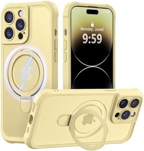 MOCCA Design for iPhone 14 Pro Case with Magnetic Invisible Stand [Full Camera Protection] [Compatible with Magsafe] Military Drop Shockproof Translucent Matte Phone Case Cover 6.1",Creamy Yellow