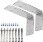 YUMORE Countertop Support Brackets 150x100x50mm,5mm Thick Heavy Duty L Shelf Bracket Stainless Steel Wall Mounted Support for DIY Open Shelving, 2 Pack, with Metal Wall Plug & Screws