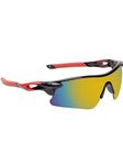 TENFORD UV Protected Sports Sunglasses for Women Men Multicolored Outdoor Sports Cricket, Cycling, Riding, Running, Baseball, Fishing Glasses Goggle (Unisex Adult) (BLKRED)