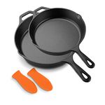 NutriChef Cast Iron Pans- 10" & 12" Nonstick Skillets, Durable, Cool Touch Silicone Handle, for Oven, Induction, Grill & All Stovetops, PFOA/PFOS Free