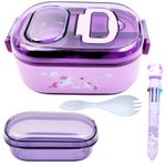 PLUSPOINT Stainless Steel Lunch Box For Kids Microwave Safe Insulated Tiffin Box Tableware Set Portable Containers Tiffin Box For School Boys, Girls (Unicron-Purple), 700Ml