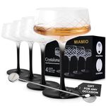 MIAMIO – 280 ml Coupe Glasses Set of 4 with Bar Spoon, Handblown Crystal Cocktail Glasses with Black Stem, Unique Cocktail Glasses, Champagne Coupe Glasses – Crystaluna Collection