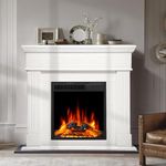 R.W.FLAME Electric Fireplace Mantel Wooden Surround Firebox, Freestanding Fireplace, Home Space Heather, Adjustable Led Flame, Remote Control,750W/1500W,Pearl White