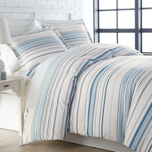 Southshore Fine Living, Inc. 3-Piece Oversized King Comforter Set, Down Alternative Blue and White Comforter with Matching Shams, Striped Bedspread for California/King Beds, Coastal Stripes Blue