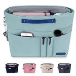 HyFanStr Bag Organizer for Handbags,Tote Bag Organizer Insert Zipper Bag for Women, Handbag Organizer Inside Liner with 15 Pockets, Green, M