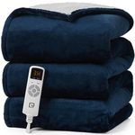 EHEYCIGA Heated Blanket Throw, Electric Throw Blanket Heating Blanket with 9 Heating Levels & 10 Hours Auto Off, Soft Cozy Sherpa Portable Washable Blanket with Fast Heating Navy Blue, 50 x 60 Inches