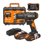 WORX 18V (20V Max) Cordless Drill Driver Kit WX108.2, Max 45 Nm, 2-Speed, LED, 13mm Keyless Chuck, 20+1 Clutch Position, 30pcs Drill bits, PowerShare, 2 * 2.0Ah Battery, 1 * 2A Charger