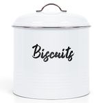 Ehc Round Biscuit Cookie Tin White, Kitchen Food Barrel Storage Box, Airtight Lids Easy to Open - Storage Tin for Biscuit, Cookies Jars, 3 Litres