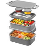 WayEee Lunch Box Adults,2130ml Large Capacity Bento Lunch Box with Compartments, 3 Layers Leak-Proof Bento Box for Office, School(Grey)