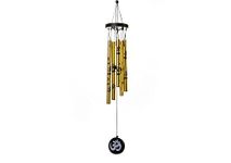 HOMOM Feng Shui Metal Wind Chime with Om Printed 5 Pipes for Positive Energy, Decorative Outdoor/Indoor Hanging Bells, Good Luck Chimes for Home/Balcony Decoration (Golden, Small)