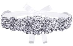 Lovful Bridal Crystal Rhinestone Braided Wedding Dress Sash Belt, White