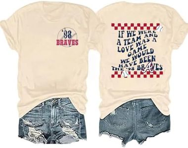 jusgai 98 Braves Shirt Women If We We're A Team Baseball Games Letter Print T-Shirt Baseball Graphic Tee Short Sleeve Shirts