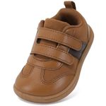 STQ KIDS Boys Trainers Wide Fit Toddler Barefoot Shoes First Walking Shoe Lightweight Non Slip Soft Daycare Sports Running Tennis Sneaker Brown 7 UK Toddler
