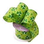 St Patrick's Day Wired Ribbon - 2 1/2" x 10 Yards, Glittery Emerald Green Shamrocks on Green Ribbon, Saint Patrick's Day, Earth Day, Kiss Me I'm Irish, Gift Wrapping, Hair Bows