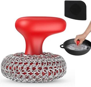 Purgreat Cast Iron Scrubber | Dish Scrub Brush | 316 Cast Iron Cleaner Chainmail Scrubber for Pan Skillet Cleaner - Red