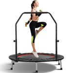 ZENOVA 40" Mini Trampoline, Foldable Rebounder Trampoline for Adults & Kids Fitness, Exercise Trampoline with Adjustable Bar, Round, Black