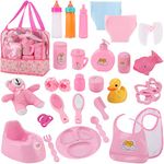 Liberty Imports 28 PCS Baby Doll Accessories Complte Car Set - Doll Feeding Pretend Playset for Kids, Girls with Magic Milk Bottles in a Storage Bag