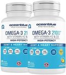 Oceanblue Professional Omega-3 2100 with Vitamin K2 and Vitamin D3-120 Count 2 Pack- Triple Strength Burpless Fish Oil Supplement with EPA, DHA & DPA - Wild Caught - Orange Flavor, 60 Servings