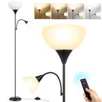 OUTON Floor Lamps for Living Room, Mother and Child Lamp with Remote Control, Uplighter Floor Lamp with Reading Lamp, Dimmable & 3000K-6000K Color Temperatures, Tall Standing Lamp for Bedroom, Office