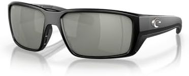Costa Del Mar Men's Fantail Pro Fishing and Watersports Rectangular Sunglasses, Matte Black/Grey Silver Mirrored Polarized-580g, 60 mm