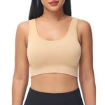 SIMIYA Women Seamless Sports Bra Wireless Compression Bra Without Pading Comfort Yoga Crop Tops Vest for Running Sports Fitness(1 Pack Beige,M)