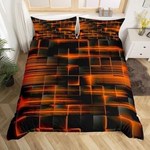 Feelyou Orange Black Duvet Cover King Size Boys Girls Geometric Strip Lines Bedding Set for Kids Comforter Cover Set Abstract Modern Bedspread Cover Room Decor Bedclothes Zipper