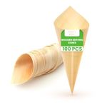 Disposable Wooden Serving Cones (50-200Pcs) -100% Biodegradable Ice Cream Snacks BBQ Holder - Suitable for Christmas Weddings Parties Food Takeaway (100, M (5cm Diameter x 9cm Depth))