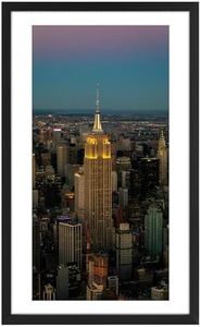 Golden State Art, 14X24 Picture Frame with White Mat for 11X22 Picture - Thin Border Solid Wood Frame with Plexiglass - Wall Display with Included Hanging Hardware, Black