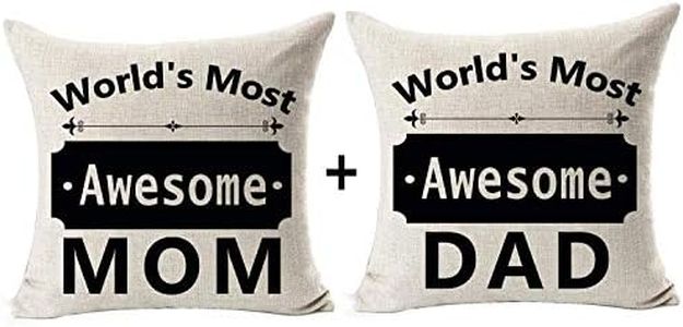 Andreannie Set of 2 Best Gift for Mother Father World's Most Awesome Mom Dad Sweet Blessing Cotton Linen Throw Pillow Case Cushion Cover Home Office Decorative Square 18 X 18 Inches