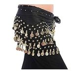 GOOTRADES Chiffon Dangling Gold Coins Belly Dance Hip Skirt Scarf Wrap Belt (Black)