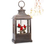 Christmas Snow Globe Lantern 6H Timer-Cardinal Bird in Musical ​LED Glittering,USB & Battery Operated, Music Box for Christmas Home Décor and Gift Decorations