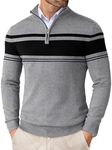 Coofandy Men's Quarter Zip Up Sweaters Slim Fit Lightweight Mock Neck Pullover Casual Polo Sweater, Black & Heather Grey, X-Large