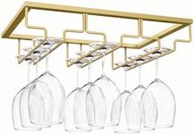 Wine Glass Racks, Under Cabinet Stemware Wine Glass Holder,3 Rows Wine Glasses Storage Hanger Metal Organizer for Cabinet Kitchen Bar (Gold)