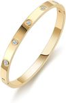 Shining Diva Fashion Latest Stylish Stainless Steel Crystal Gift Bangle Bracelet for Women and Girls (15747b)(Gold)