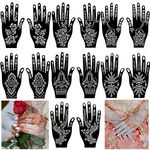 14 Pieces Hand Shape Temporary Tattoo Stencil kit, Indian Arabian Self Adhesive Reusable Glitter Tattoo Templates Tattoo Sticker for Women Girls