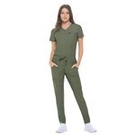 Natural Uniforms Ultra Stretch Form Fitting Womens Scrub Set (Olive, X-Large)