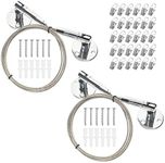 Kids Art Hanging Wire Organizer with Clips, Project Wall Display Cable, 6.5 ft Long Stainless Steel, 30 Clips, Length Adjustable, Rustless, 88 lb Load for Photos Painting Document Room Divider(2 Pack)