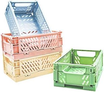 POTTIIS 4-Pack Mini Baskets Plastic for Shelf Home Kitchen Storage Bin Organizer, Stacking Folding Storage Baskets for Classroom Bedroom Bathroom Office (5.9 x 3.8 x 2.2)