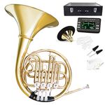 B Flat 4 Key Single Row French Horn - Brass Lacquer Gold Craft French Horn - Includes Musical Instrument Box For Beginners Examinations Professional Performance