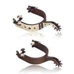 1Pair Horse Spurs, Retro Carbon Steel Western Style Spur with Hand Carved Decoraation Silver Spurs for Boots Men and Women Antique Brown Spurs for Equestrian Training, Equestrian Competition