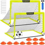 Kids Soccer Goals for Backyard Set - 2 of 4' x 3' Portable Soccer Goal Training Equipment, Pop Up Toddler Soccer Net with Soccer Ball, Soccer Set for Kids and Youth Games, Sports (Optic Yellow)