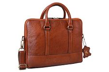 BRAND LEATHER Men's and women's GENUINE LEATHER Laptop Shoulder Messenger Bag Case Sleeve for 13 13.3 14 14.1" Inch Notebook/Chromebook (TAN)