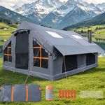 Large Inflatable Tents for Camping,Big Blow Up Tent with Stove Jack,13x10x6 Ft 4 Season Inflatable Camping Tent, Waterproof Air Camping Hot Tent for 4/6/8/10/12 Adults,Grey