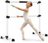 HONEY JOY Portable Ballet Barre, 122cm Freestanding Double Ballet Bar with Adjustable Height, Fitness Dance Bar w/Foam Pads for Stretching, Home Gym Barre Exercise Equipment for Kids & Adults, White