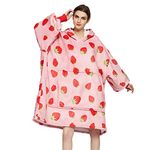 LImiLI Oversized Hoodie Blanket，Wearable Blanket Soft Warm Fluffy Sherpa TV Blanket Printed Sweatshirt Pullover for Women Men Strawberry, One Size