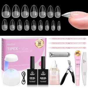 Beetles Tipex Lite Nail Tips Kit with Nail Glue Remover, Short Almond Full Cover Clear Nails 192 PCS 16 Sizes, Mini UV Lamp, 20g Solid Nail Glue, Base & Top Coat, All-in-One Nail Starter Kit