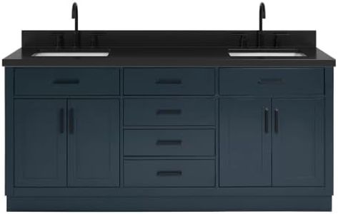 ARIEL Hepburn 72-inch Bathroom Vanity with Sink,Solid Wood, 1.5-inch Pure White Quartz Countertop, Double Rectangular Porcelain Sink, 4 Soft Closing Doors, 6 Dovetail Drawers, Midnight Blue