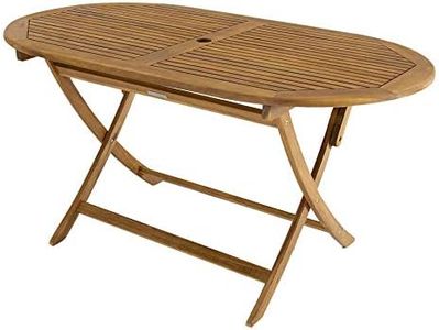 Charles Bentley FSC Certified, Folding, Wooden Furniture Oval Table, Central Parasol Hole, Acacia Wood, Garden Décor, Outdoor Furniture, Outdoor Dining, Patio Dining Table, 18kg (150x85x74cm)
